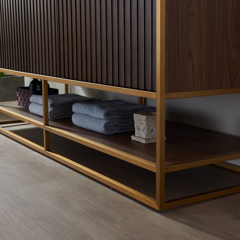Donostia 72" Vanity in Walnut with stone countertop With Mirror