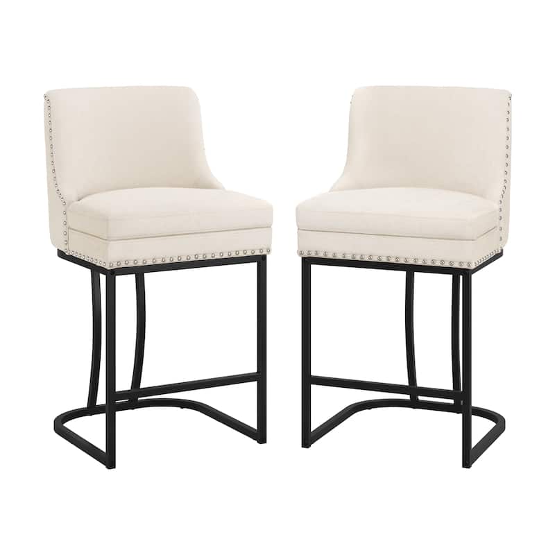 26" Modern Metal Barstools Set of 2 Upholstered Counter Height Bar stools with Back and 6" Thick Cushion for Kitchen Island