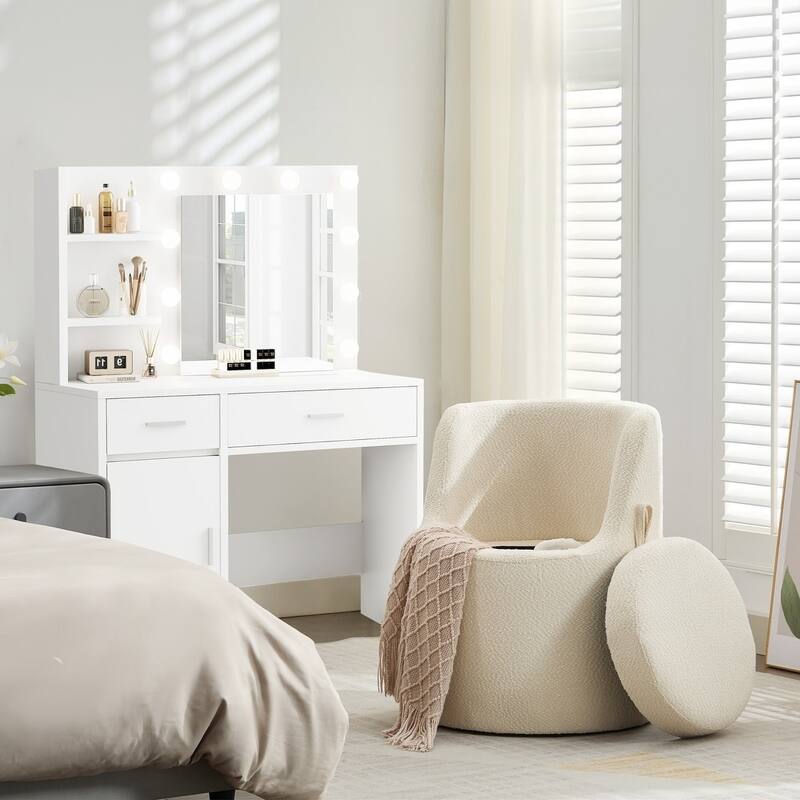 Boucle Make-Up/Vanity Stool, Hiden Storage Space, Stylish Appearance