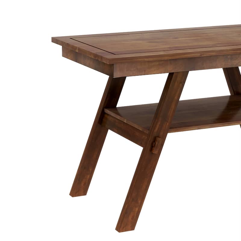 Roomfitters 6-Piece Wood Counter Height Dining Table Set with Storage Shelf, Bench and 4 Chairs, Rustic Style