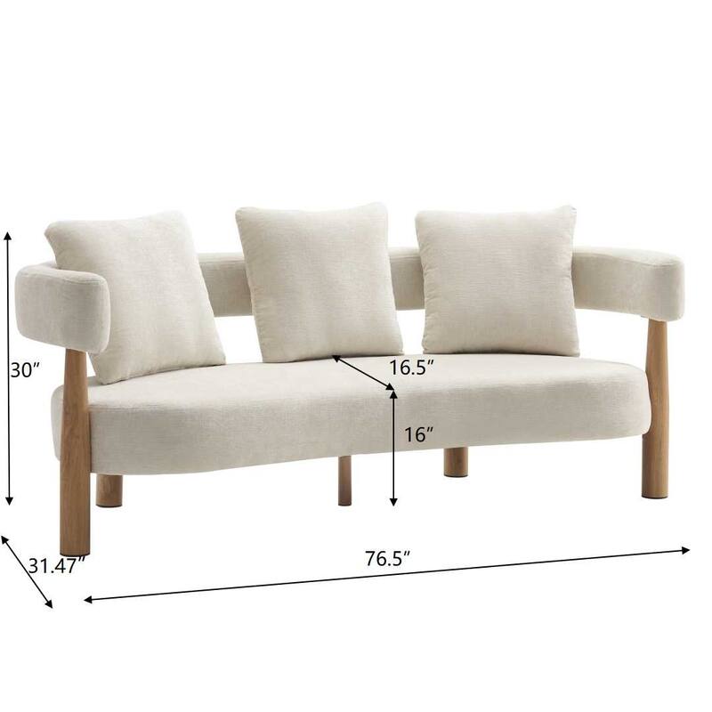 Luxe Modern Upholstered Curved 3-Seater Sofa with Wooden and Metal Legs