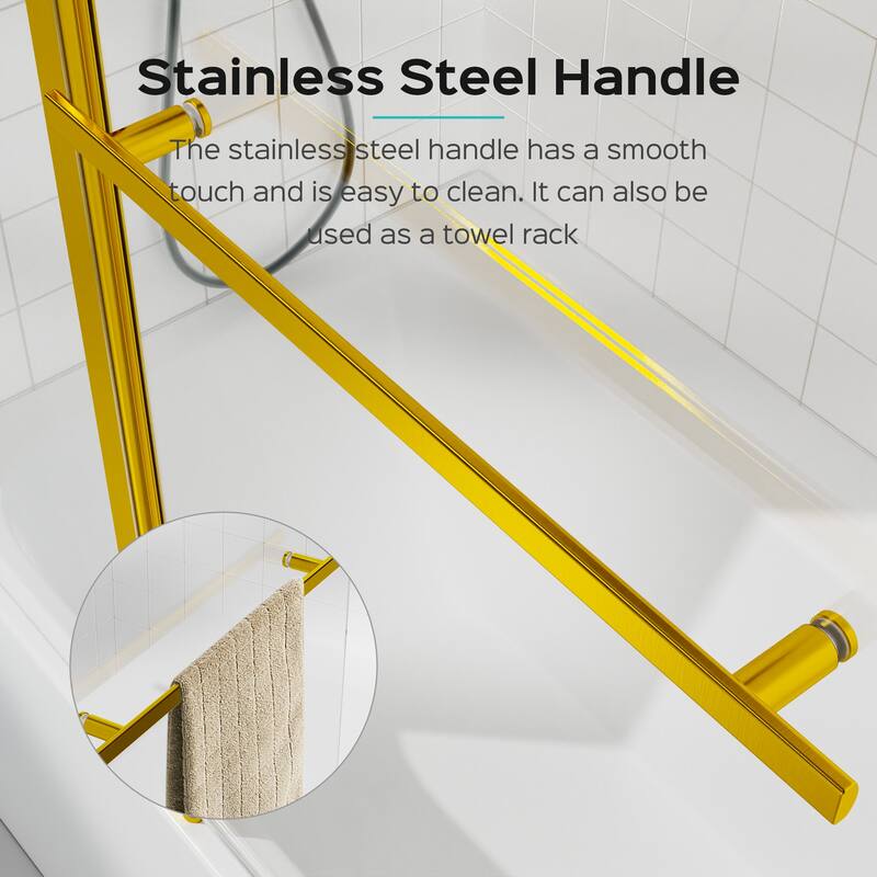 43" W x 58" H Frameless Folding Bathtub Shower Door, 6mm Tempered Glass Pivot Tub Door, Brushed Gold Finish - 43x58"