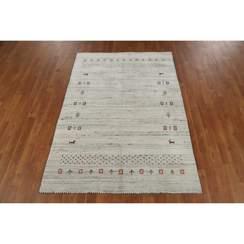 Tribal Gabbeh Indian Rug Handmade Beige Wool Carpet - 4'0" x 5'9"
