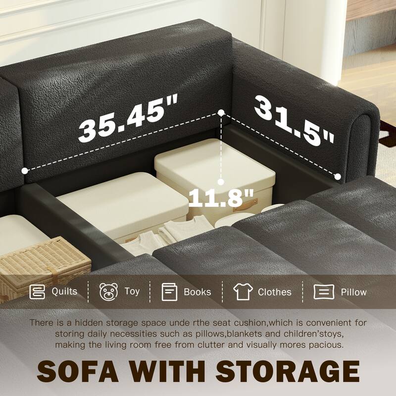 81.9" King Pull Out Sofa Bed, 3-in-1 Convertible Sofa Bed with 3 Pillows & Golden Accent Detail Design, 3-Seater