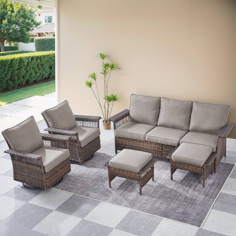 Gymojoy 5 Pieces Rattan Outdoor Patio Conversation Sets - Brown - Grey