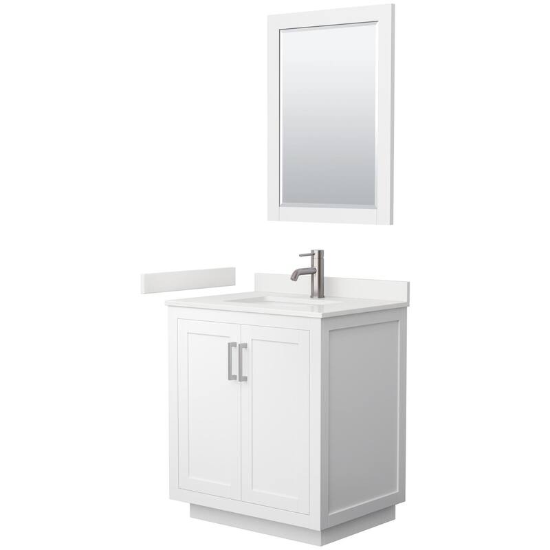 Wyndham Collection WCF292930S-QTZ-UNSM24 Miranda 30" Free Standing - White / White Quartz Top / Brushed Nickel Hardware