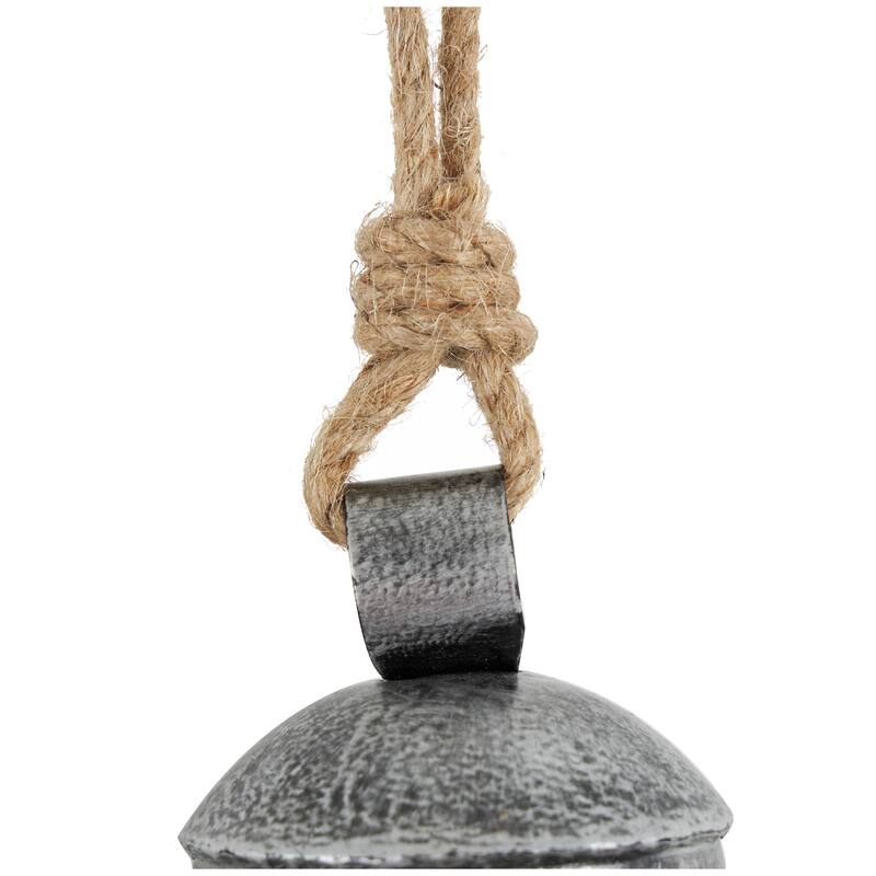 Gold, Gray, Bronze, Black or Red Metal Tibetan Inspired Decorative Cow Bells with Jute Hanging Rope (Set of 3)