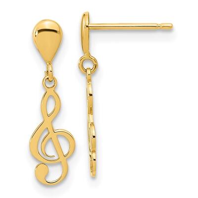 Diamond2Deal 14k Yellow Gold Polished Treble Clef Dangle Earrings (L-18.4mm, W-5.1mm)
