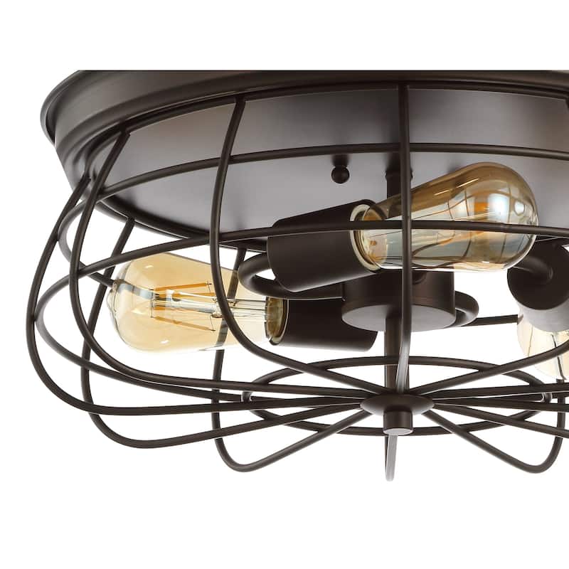 Curva 15.7" 3-Light Farmhouse Metal Cage Flush Mount, Oil Rubbed Bronze by JONATHAN Y