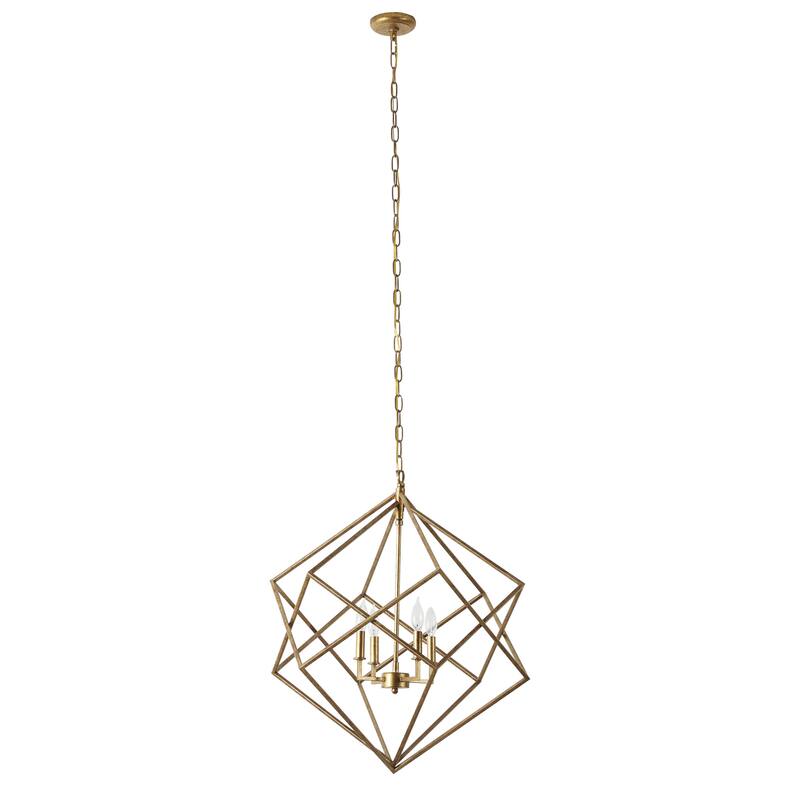 Metal Caged 4 Light Room Chandelier with Link Style Chain - Gold - Roche River Decor