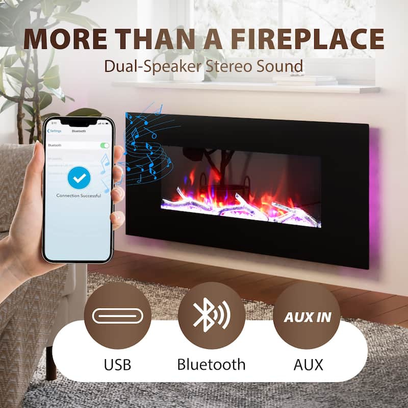 Clihome 42-72 inch Wall-mounted w/ RC (1500W) Electric Fireplace