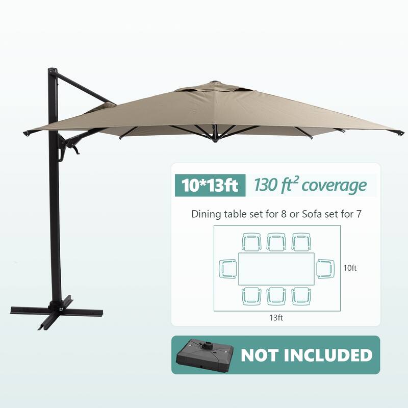 Outdoor 13' x 10' 360 Degree Rotation Double Top Cantilever Umbrella