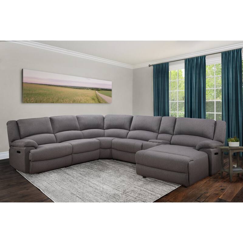 Abbyson Living Fletcher 6 PC Fabric Reclining Sectional, Gray - Left Facing - Grey