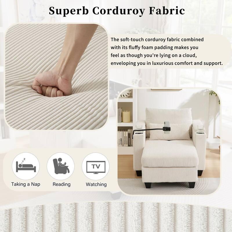 Corduroy Sofa Bed with USB Port