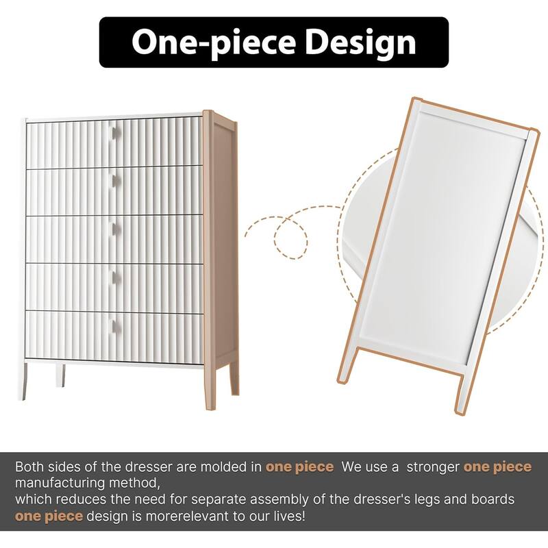 Modern Dresser, Fluted Wood Chest with Deep Drawers for Bedroom, Living Room
