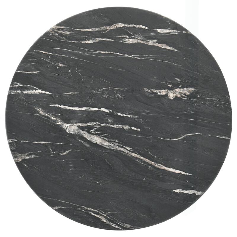 Chic Black Marble-like Round Coffee Table with Sturdy Construction for Stylish Living