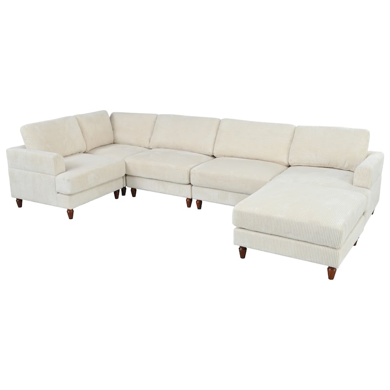 Corduroy Modular Sectional Sofa, L Shaped Corner Sectional Lounge Couches, wMovable Ottoman Sectional Sleeper Sofa Couch
