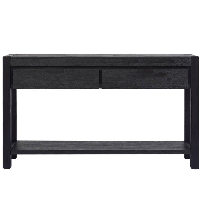 Wood Console Table with 2 Drawers and 1 Shelf for Hallway Living Room