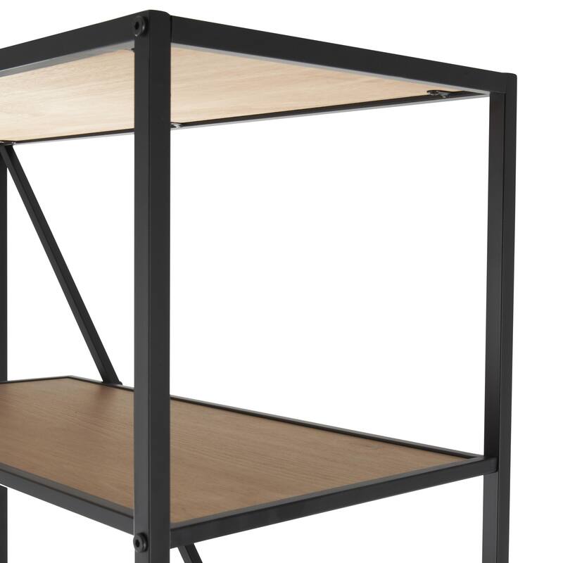 Brown Wooden Diagonal Angled 6 Shelf Shelving Unit with Black Metal Frame
