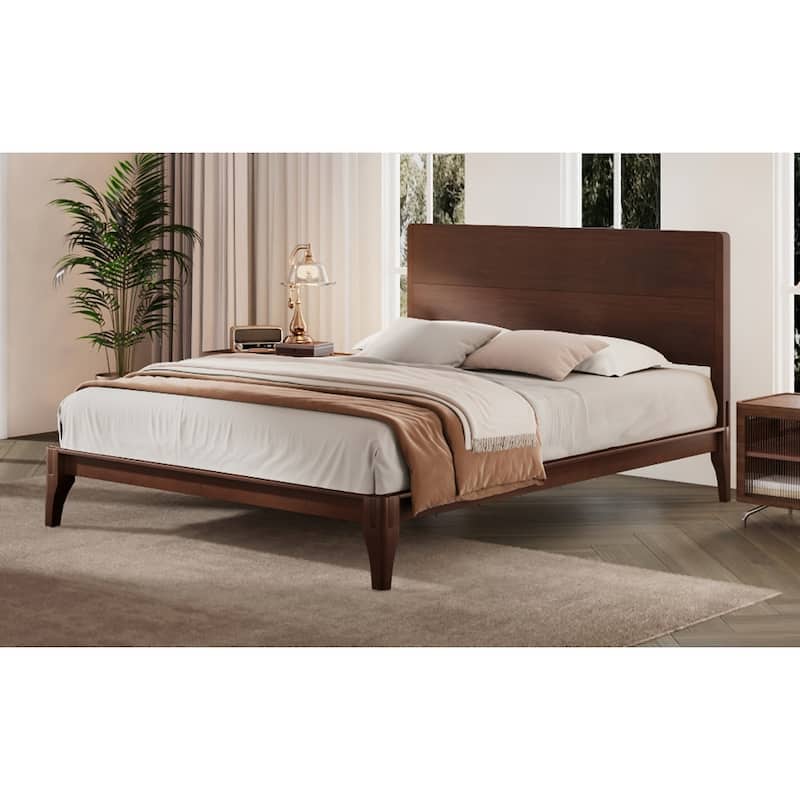Mid-Century Modern King Size Bamboo Wood Platform Bed