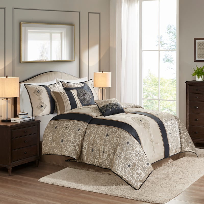 Madison Park Blaine 7 Piece Jacquard Comforter Set with Throw Pillows