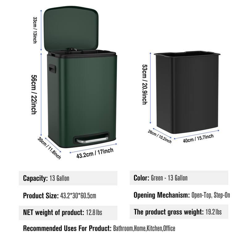 Green 13 Gallon 50L Stepon Kitchen Trash Can with Soft Close On Sale