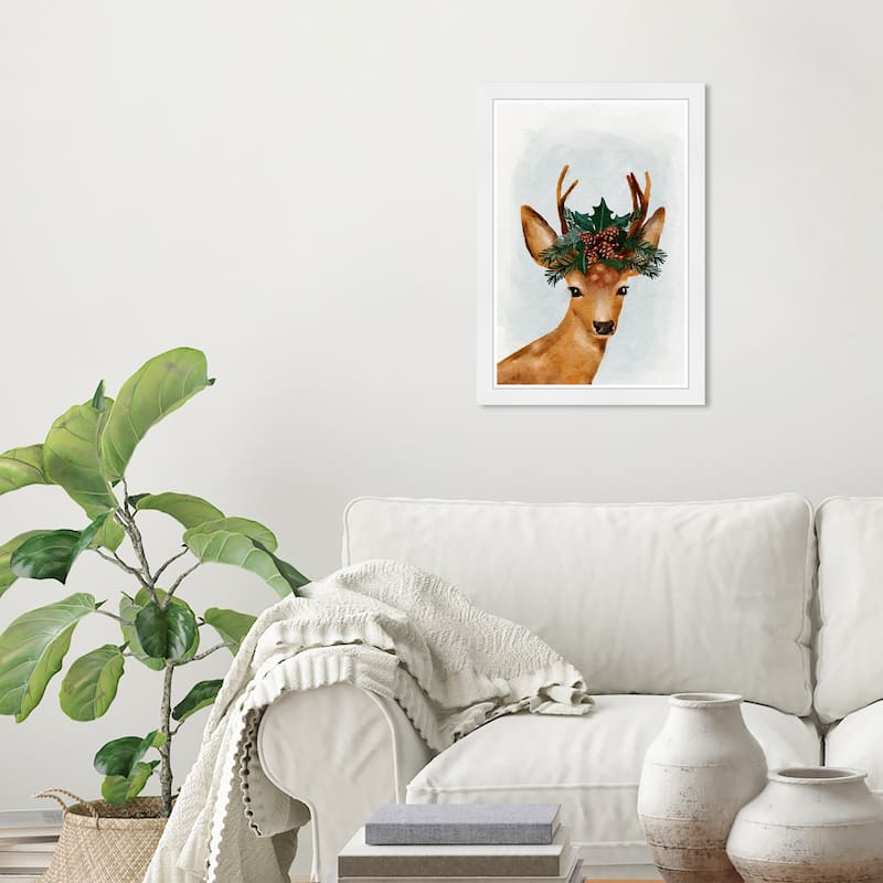 Wynwood Studio Prints Holiday and Seasonal Holiday Ornament Deer White and Dark Green Farmhouse Wall Art Canvas Print