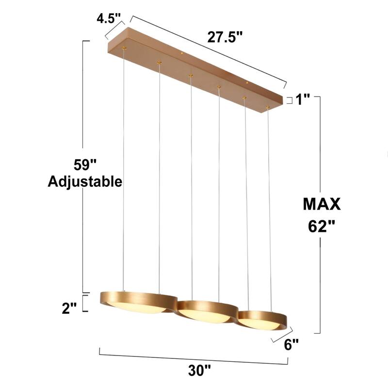 Modern 3-Light Wire Linear Dome LED Chandelier Metal Kitchen Pendant Light - 30"L x 6"W x 62"H