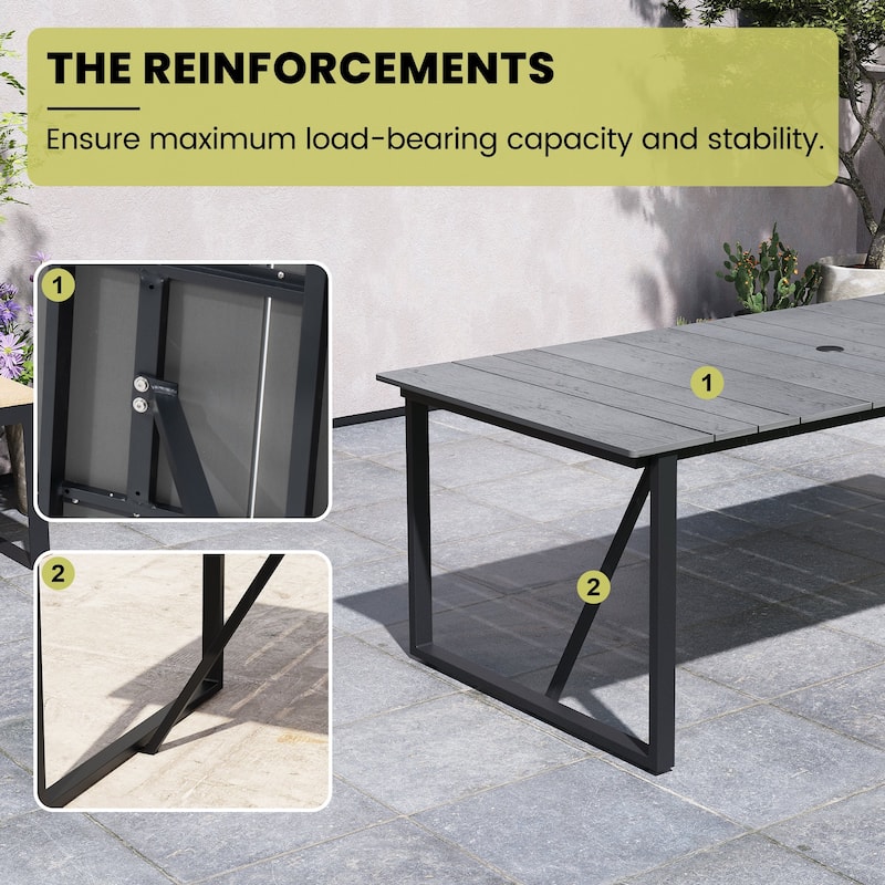 Outdoor Patio Aluminum Dining Table Rectangle with Umbrella Hole