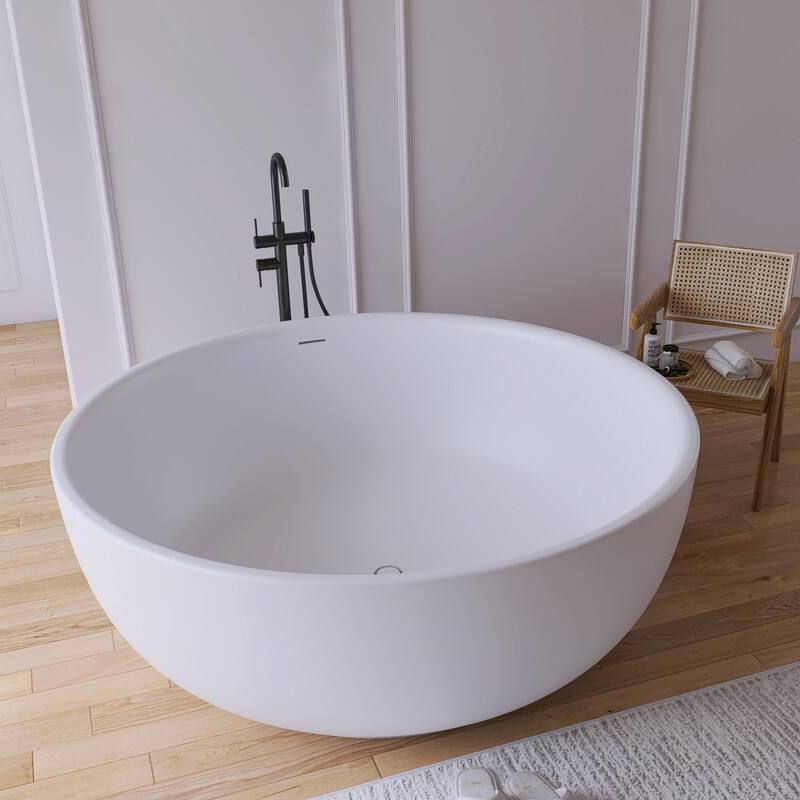 MEDUNJESS 59'' Freestanding Bathtub Solid Surface Soaking Tub