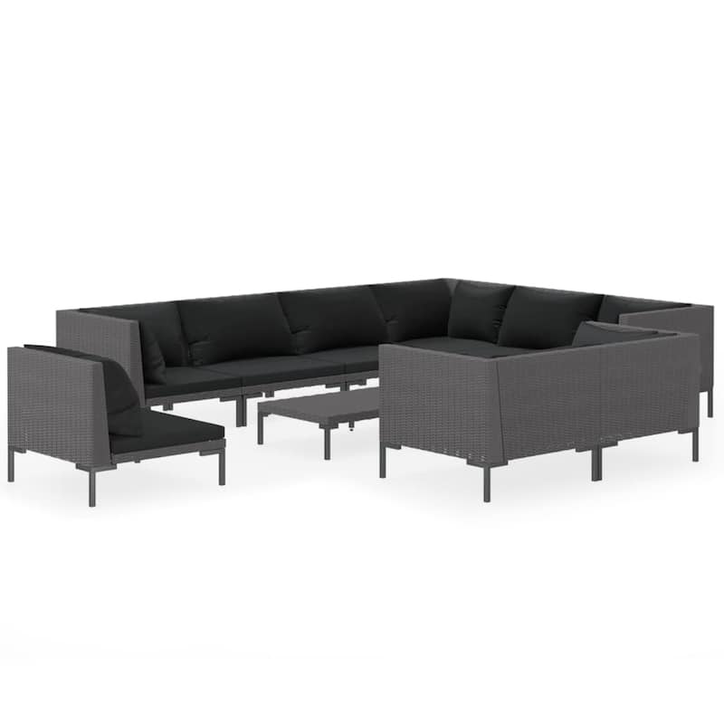 vidaXL Patio Lounge Set Outdoor Sectional Corner Sofa Poly Rattan Dark Grey - 27.6" x 27.6" x 24"
