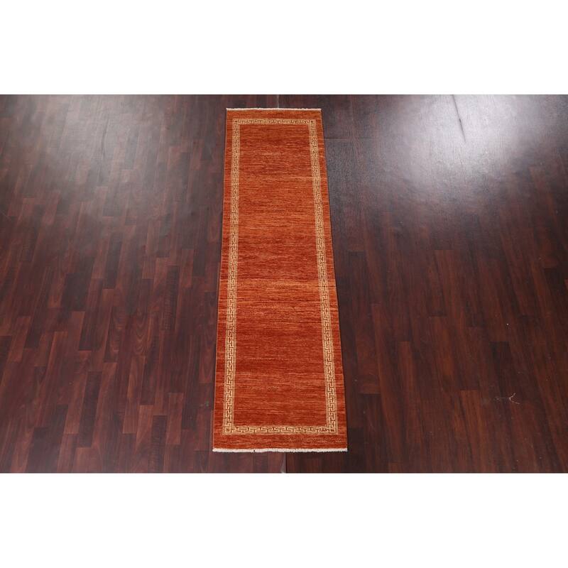 Orange Gabbeh Kashkoli Oriental Runner Rug Hand-knotted Wool Carpet - 2'6" x 8'8"