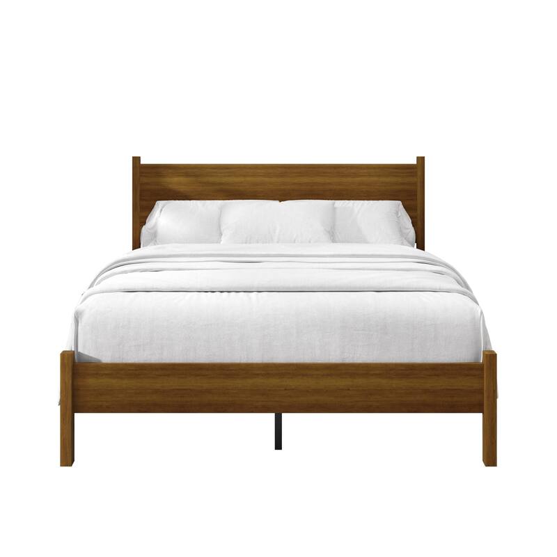 Clayfell Branford Solid Wood Platform Bed Frame with Panel Headboard and Full Slat Support