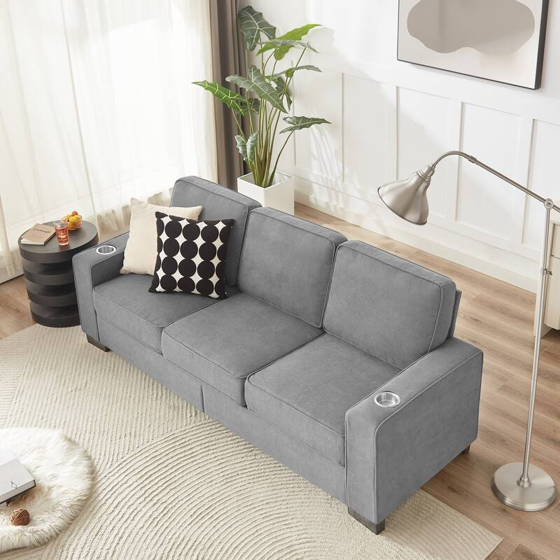 83.86"Snowfleece Fabric sofa,Modern Compressed Couch,3-Seater Sofa,Furniture