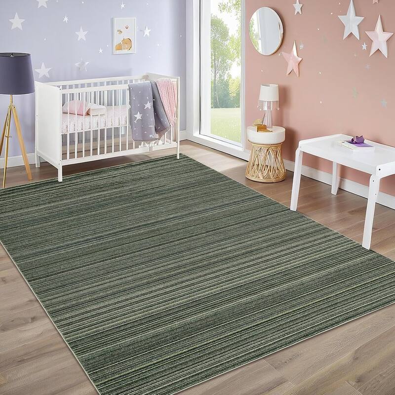 Modern Stripe Machine Washable Area Rug for Bedroom, Living Room, Green - 1'6" x 2'6" - Green 9' x 12'