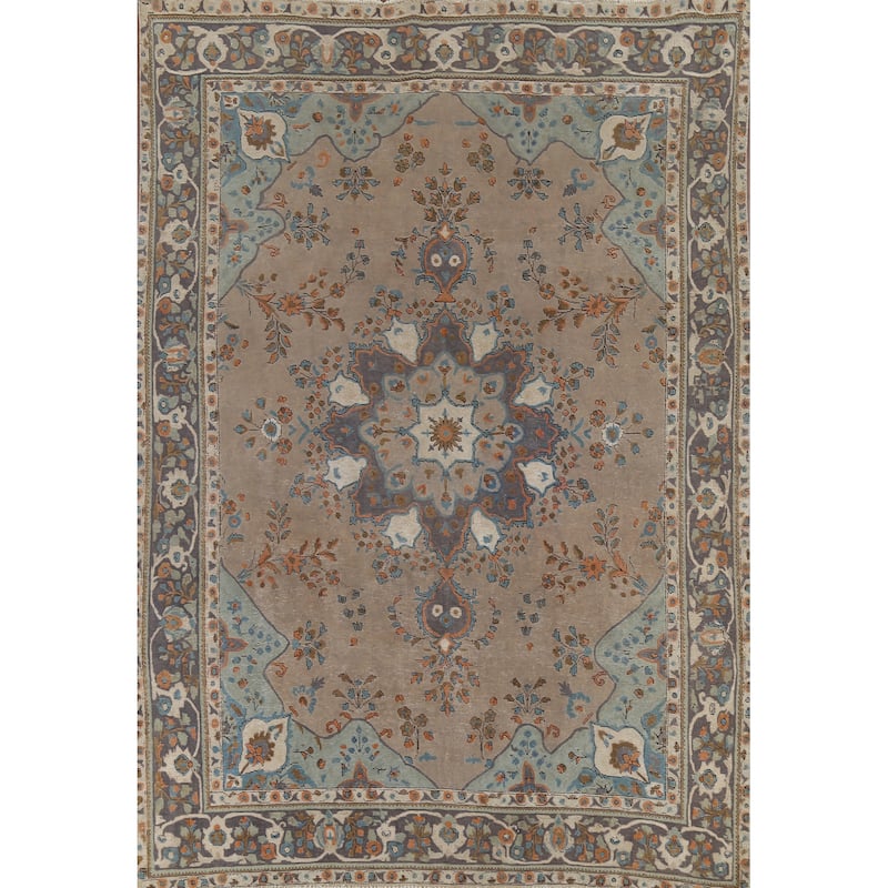 Brown Tabriz Persian Vintage Area Rug Handmade Wool Carpet - 8'3"x 11'3"