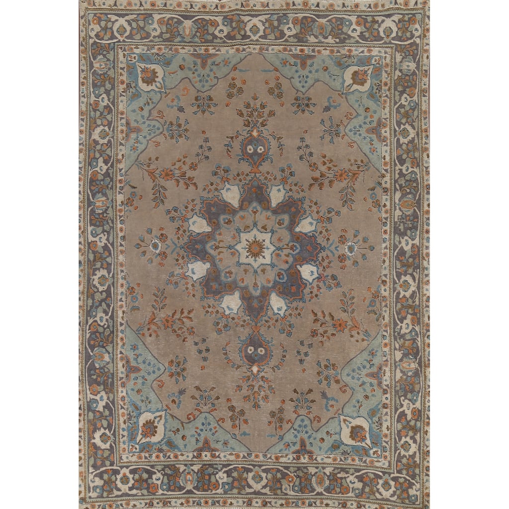 Brown Tabriz Persian Vintage Area Rug Handmade Wool Carpet - 8'3"x 11'3"