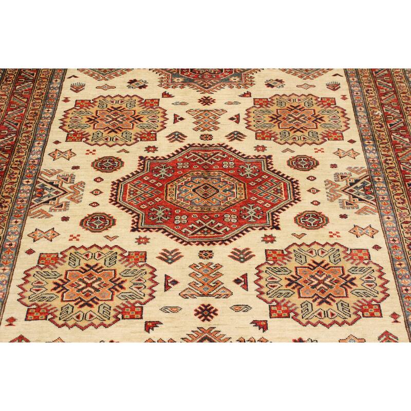 Caucasian Super Kazak Lilith Beige/Rust Hand Knotted Wool Rug - 5'6'' x 8'0''
