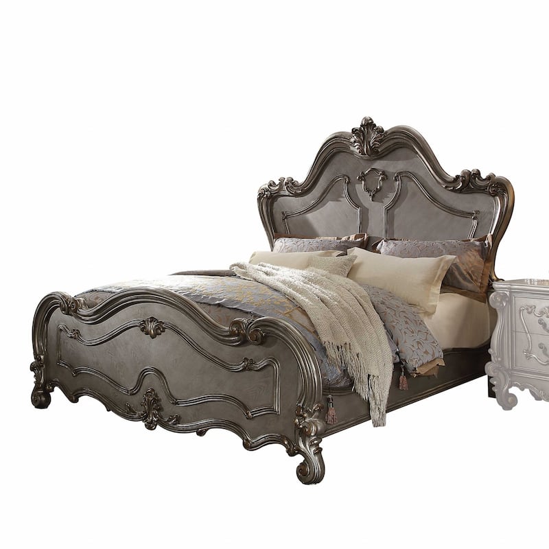 HomeRoots Gray Carved Scrollwork Wood Queen Bed Frame