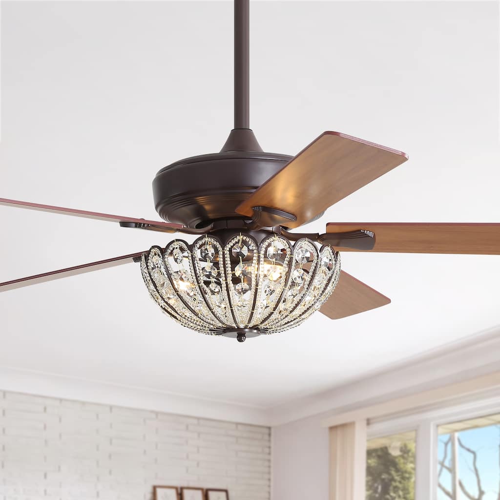 52-Inch Coffee Color Ceiling Fan With Crystal Light
