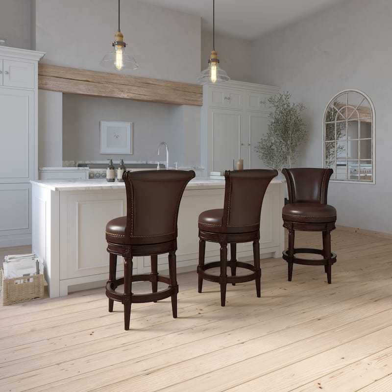 Copper Grove Rijssen Counter-Height Wood Swivel Stool, Faux Leather Seat