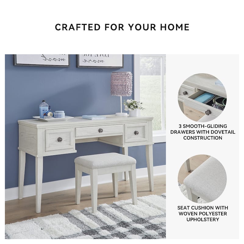 Signature Design by Ashley Robbinsdale White Vanity with Upholstered Stool Set - 52"W x 20"D x 30"H