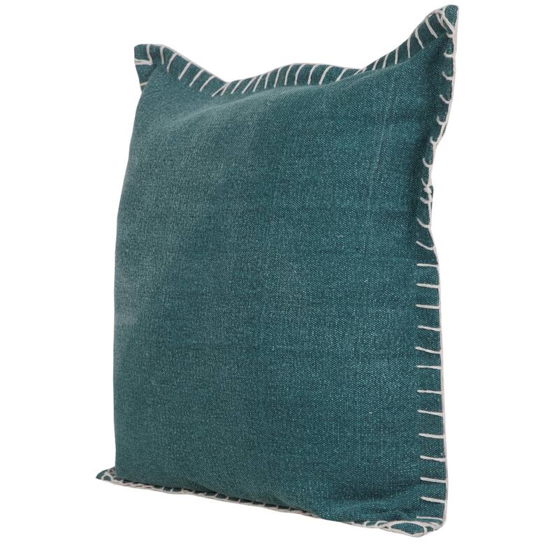 Handwoven Solid Square Cotton Throw Pillow Cover with Flanged Border - 20" - Green