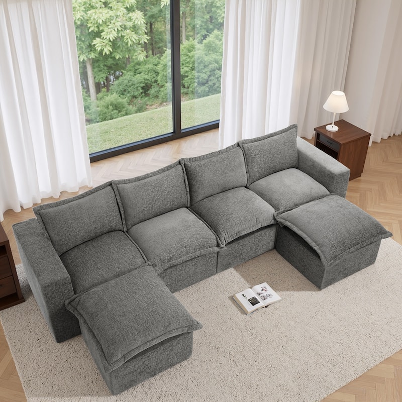 Chenille No Assembly Modular Sectional Sofa Cloud Couch with Ottoman
