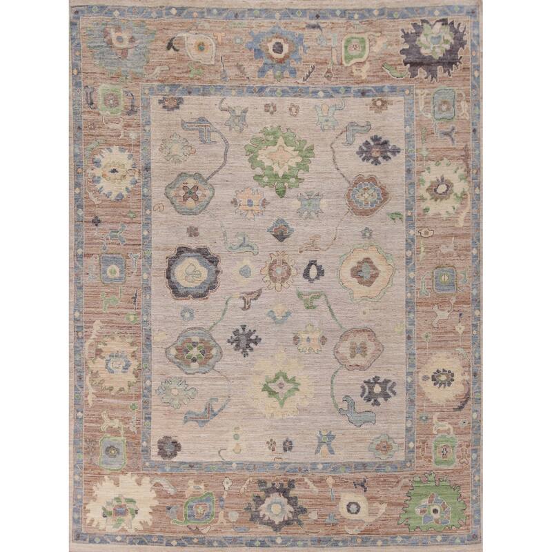 Hand Knotted Oriental 100% Wool Carpet Transitional All-Over Beige & Ivories Oushak Area Rug - 9' 9'' X 8' 1''