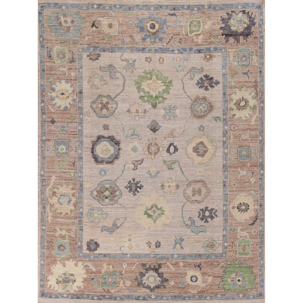 Hand Knotted Oriental 100% Wool Carpet Transitional All-Over Beige & Ivories Oushak Area Rug - 9' 9'' X 8' 1''