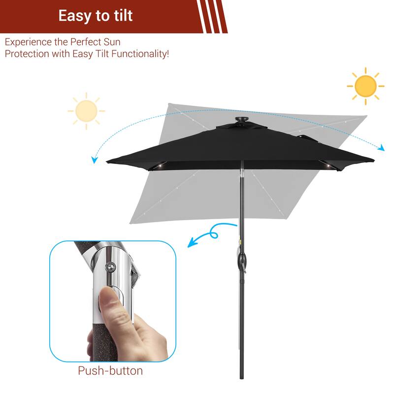 LIVOOSUN 6.5×6.5FT LED Square Patio Umbrella with UPF50+, Tilt Function, and Wind-Resistant Design——Experience Outdoor Comfort