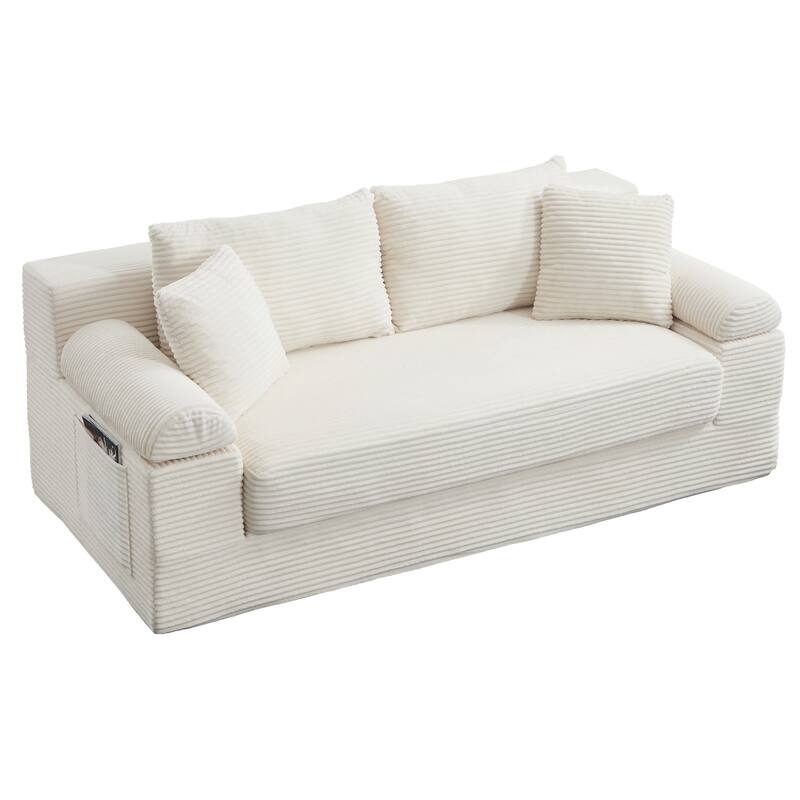 78" W Convertible Sleeper Sofa Bed Corduroy Loveseat with Pillows