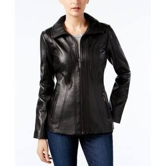 Shop Anne Klein Women S Convertible Collar Zip Front Leather
