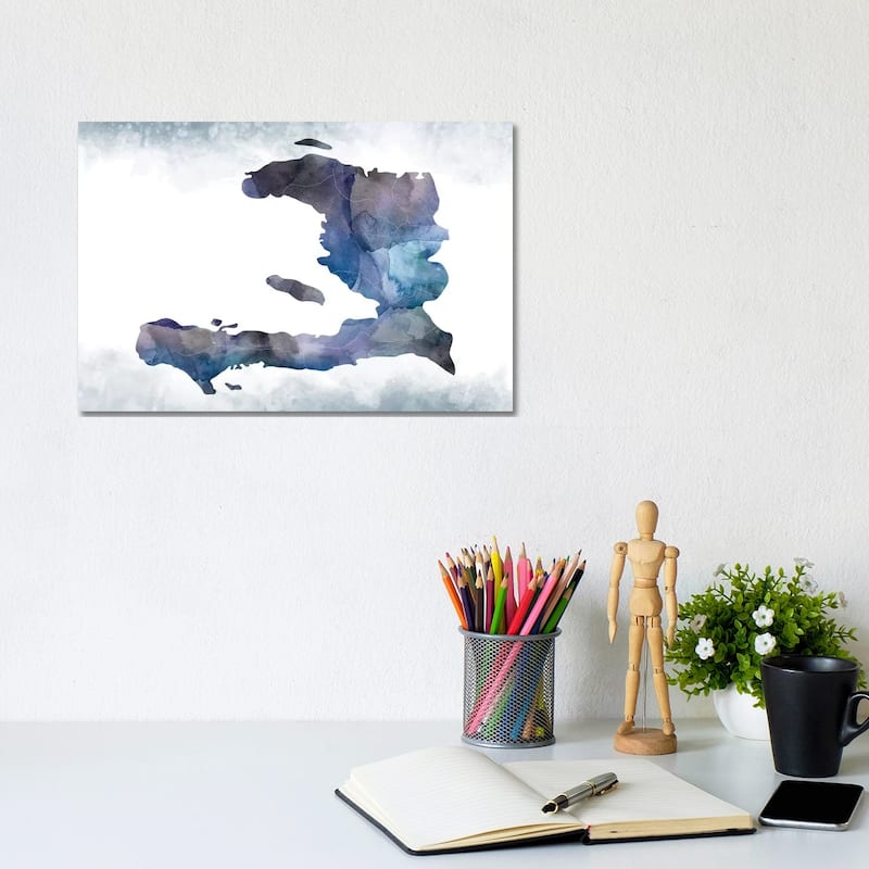 iCanvas "Haiti Bluish Map" by WallDecorAddict Canvas Print - 8x12x0.75